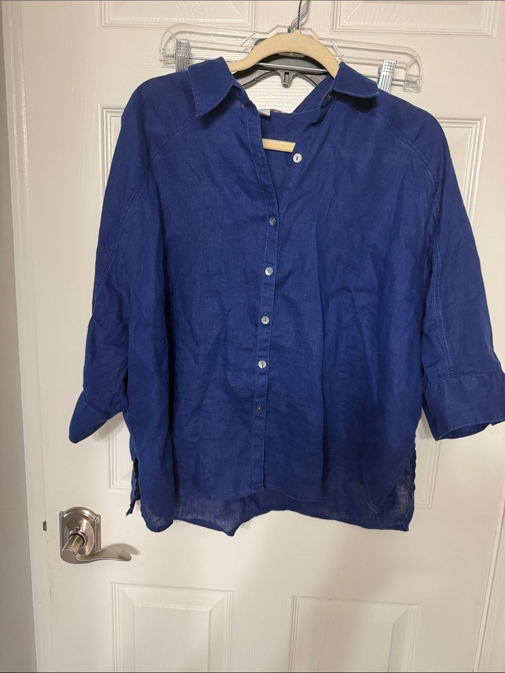 Wilt blue navy 100% Linen Button Down shirt Blouse M